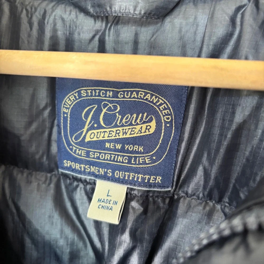 J Crew Navy Blue quilted down puffer jacket Winter Preppy Ski Size Large
